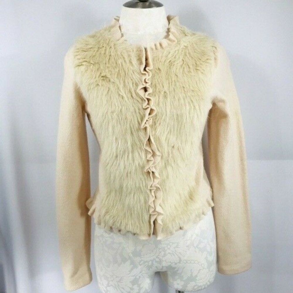 New Anthropologie M Faux Fur Jacket Cream Wool NWT